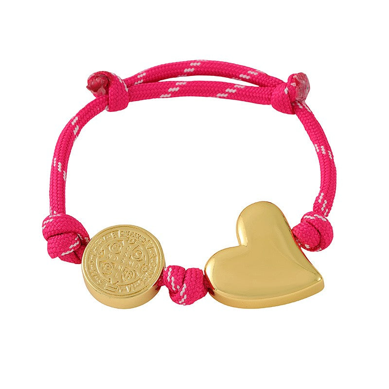 18k Boho Braided Heart Medal Bracelet