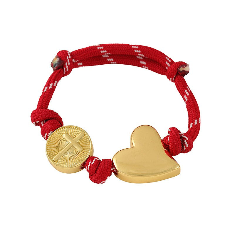 18k Boho Braided Heart Medal Bracelet