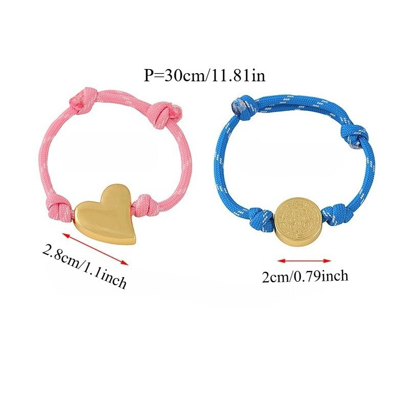 18k Boho Braided Heart Medal Bracelet