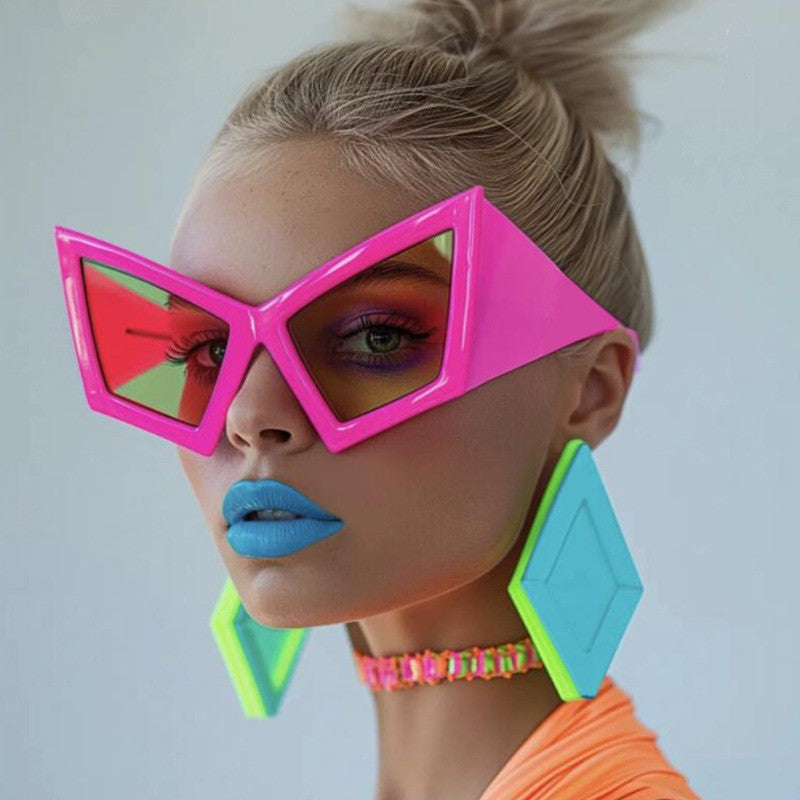 Neon Pink Geometric Cat Eye Sunglasses