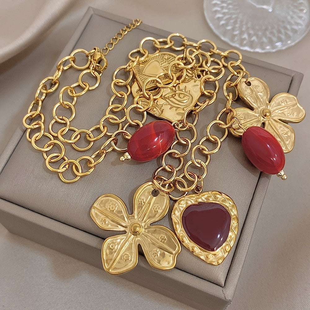 Boho Floral Heart Charm Necklace