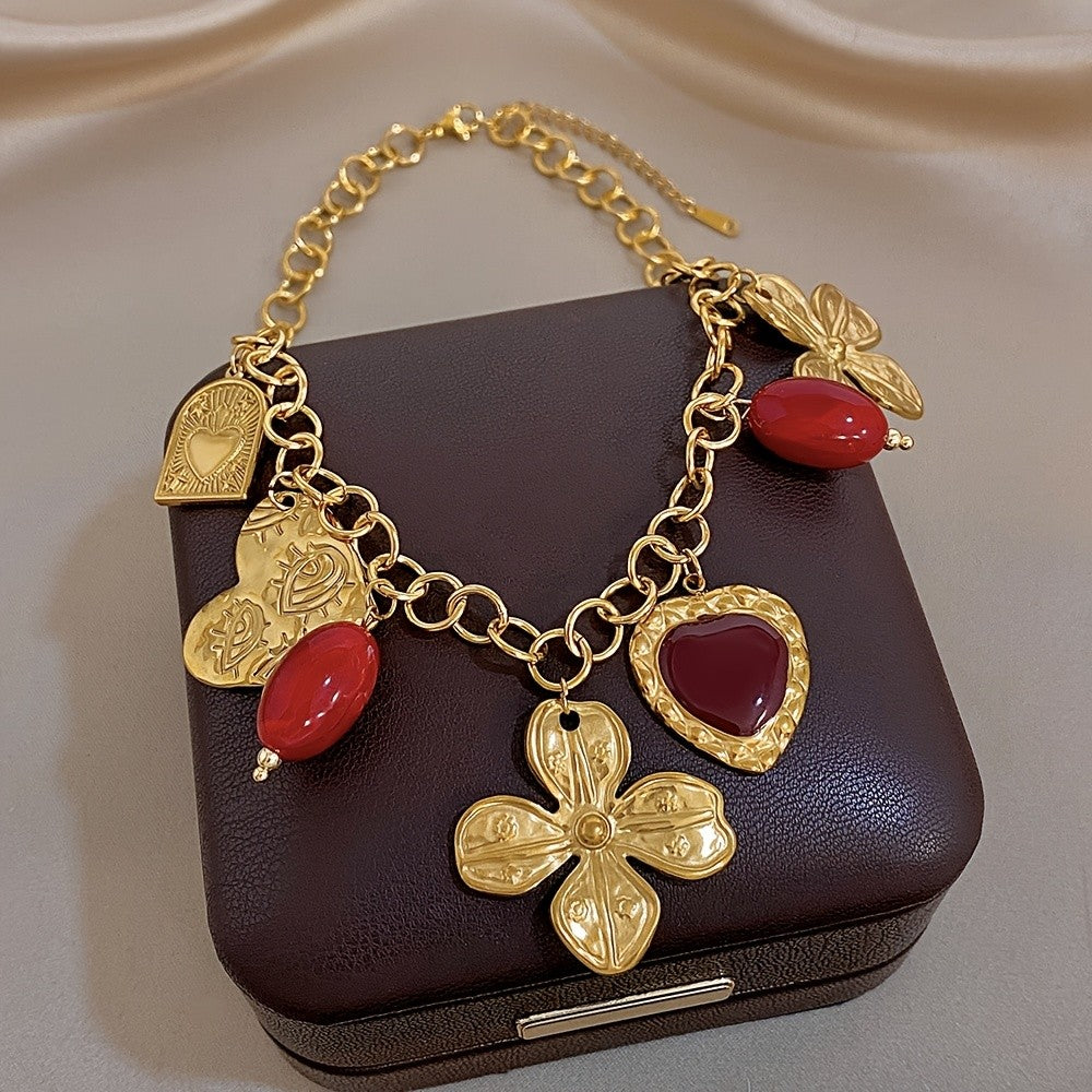 Boho Floral Heart Charm Necklace
