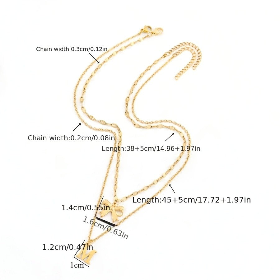 Dainty Bow Initial Layered Necklace
