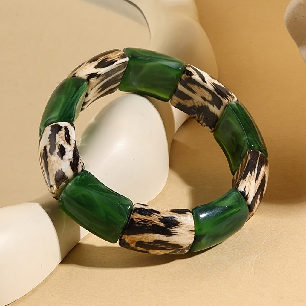Boho Green Leopard Resin Bracelet