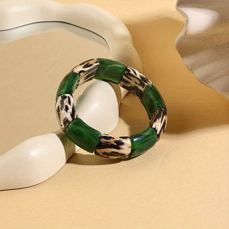 Boho Green Leopard Resin Bracelet