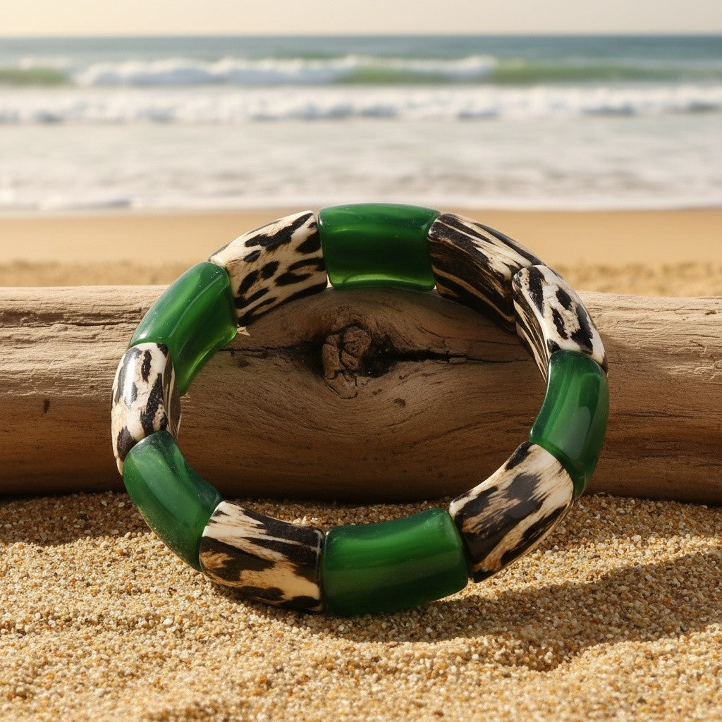 Boho Green Leopard Resin Bracelet