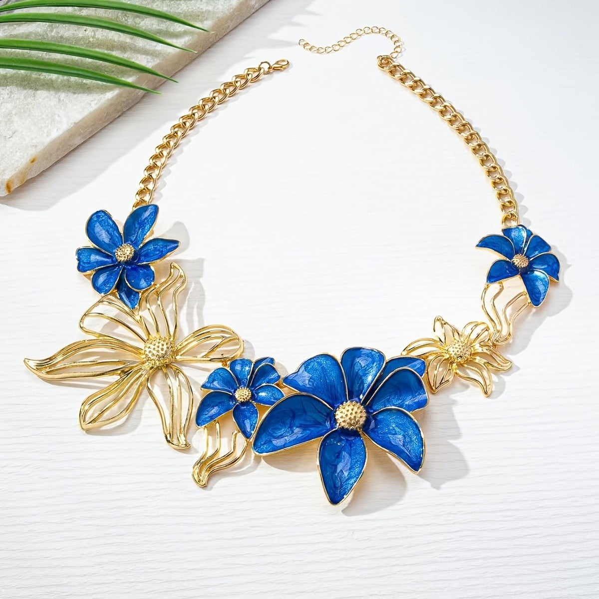 Elegant Black Enamel Floral Necklace & Earring Set