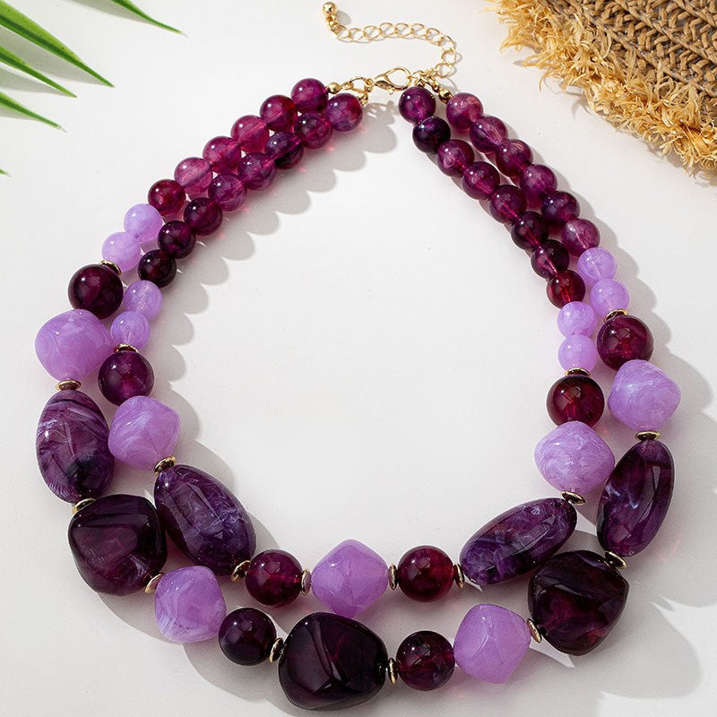 Vintage Purple Beaded Necklace, Bracelet & Earring Set