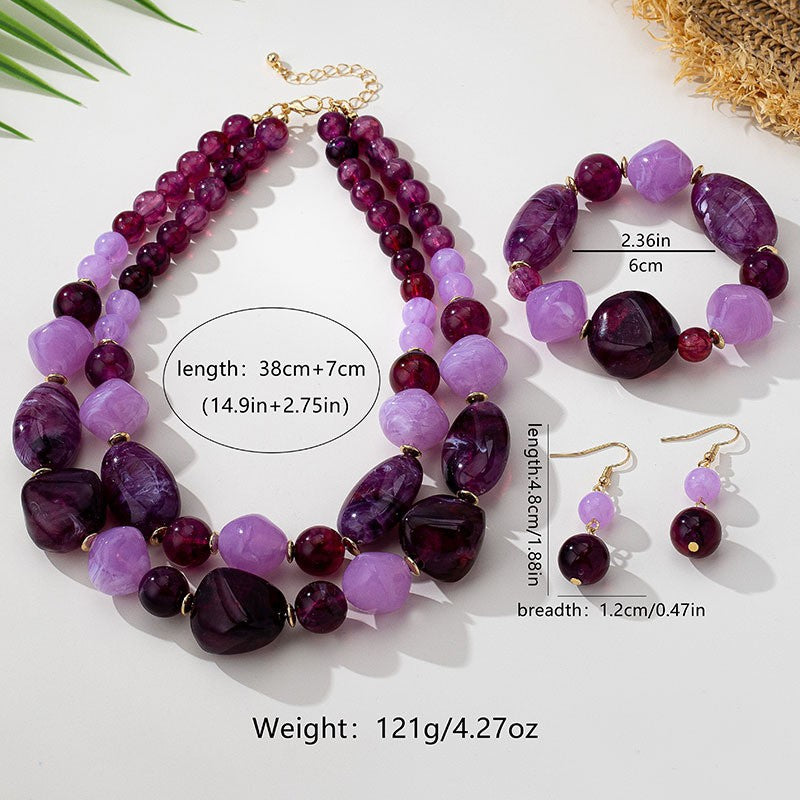 Vintage Purple Beaded Necklace, Bracelet & Earring Set
