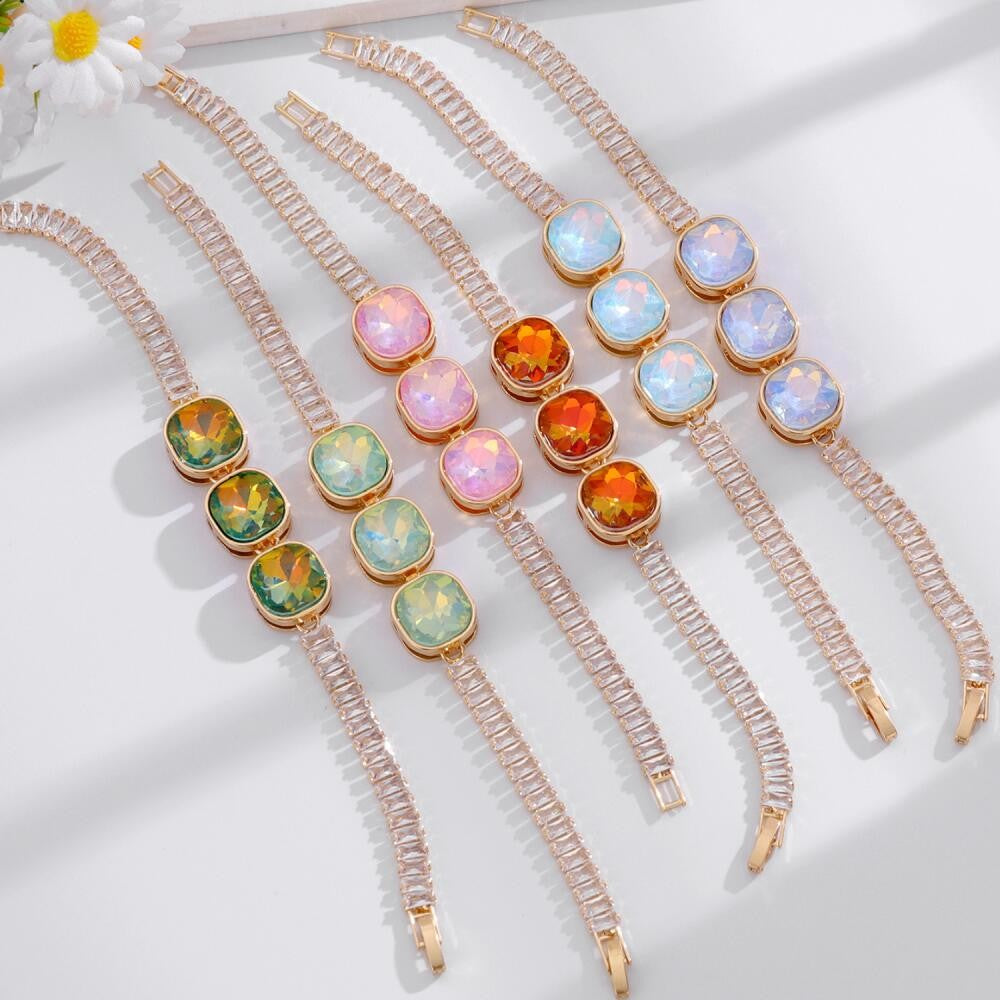 Dainty Iridescent Square Zirconia Bracelet