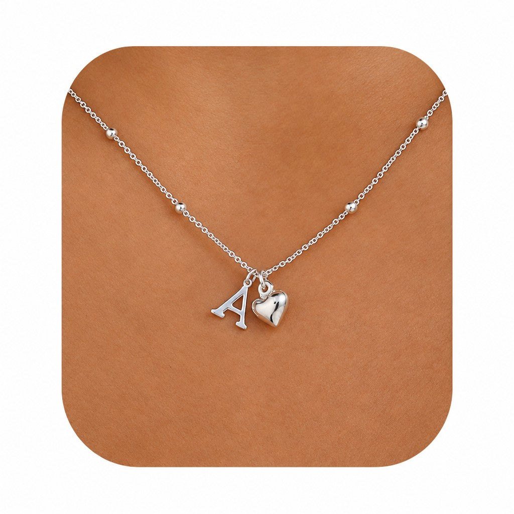 Dainty Initial Heart Pendant Necklace
