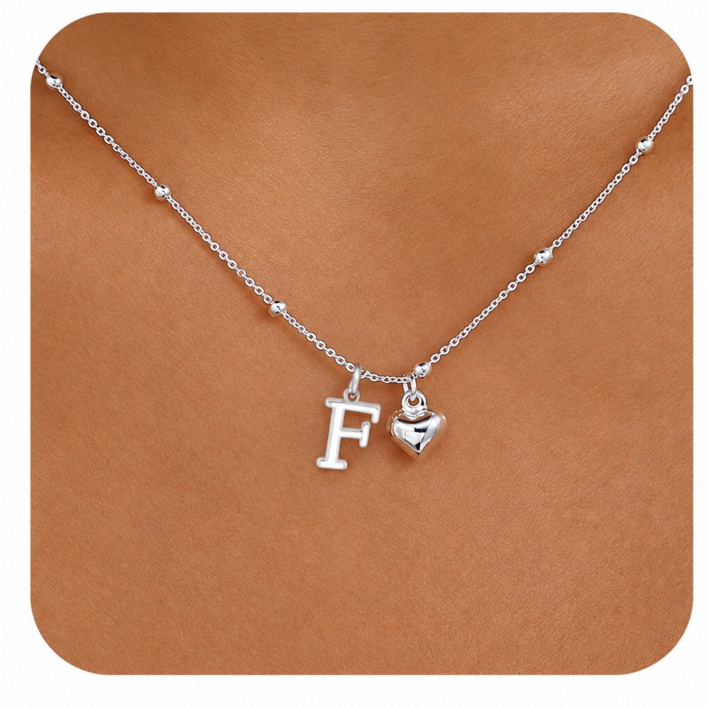 Dainty Initial Heart Pendant Necklace