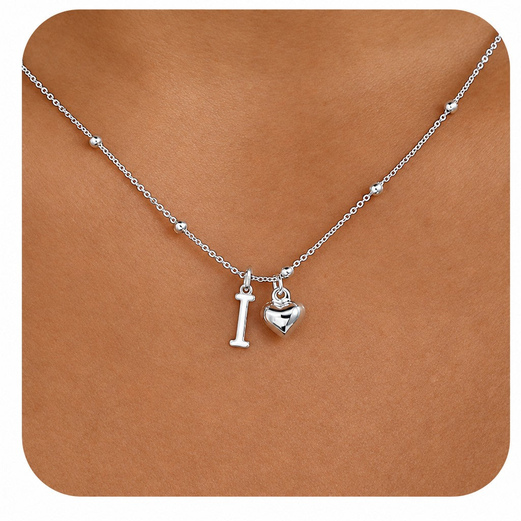 Dainty Initial Heart Pendant Necklace