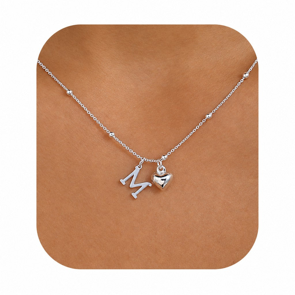 Dainty Initial Heart Pendant Necklace