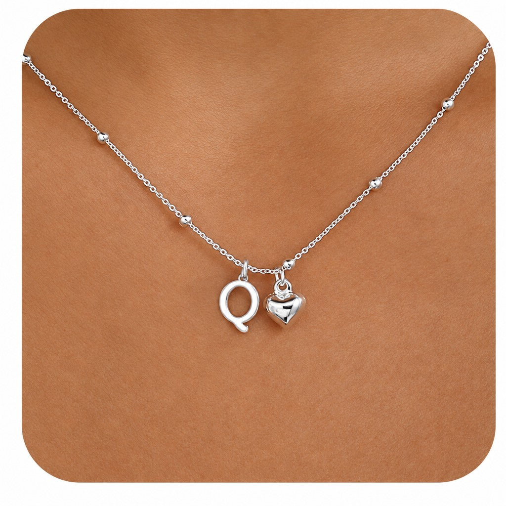 Dainty Initial Heart Pendant Necklace