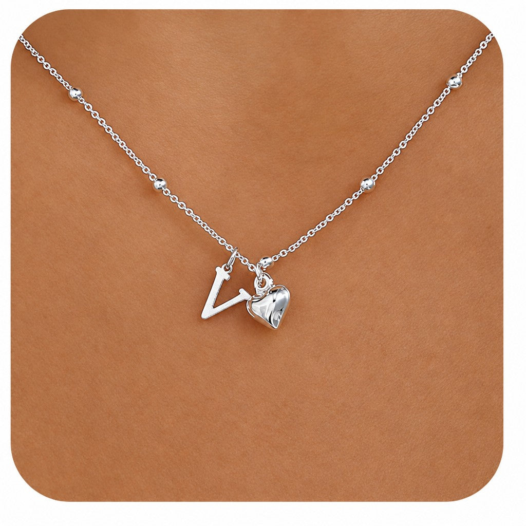 Dainty Initial Heart Pendant Necklace