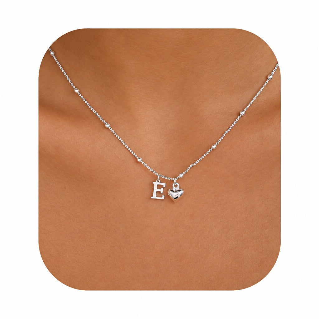 Dainty Initial Heart Pendant Necklace