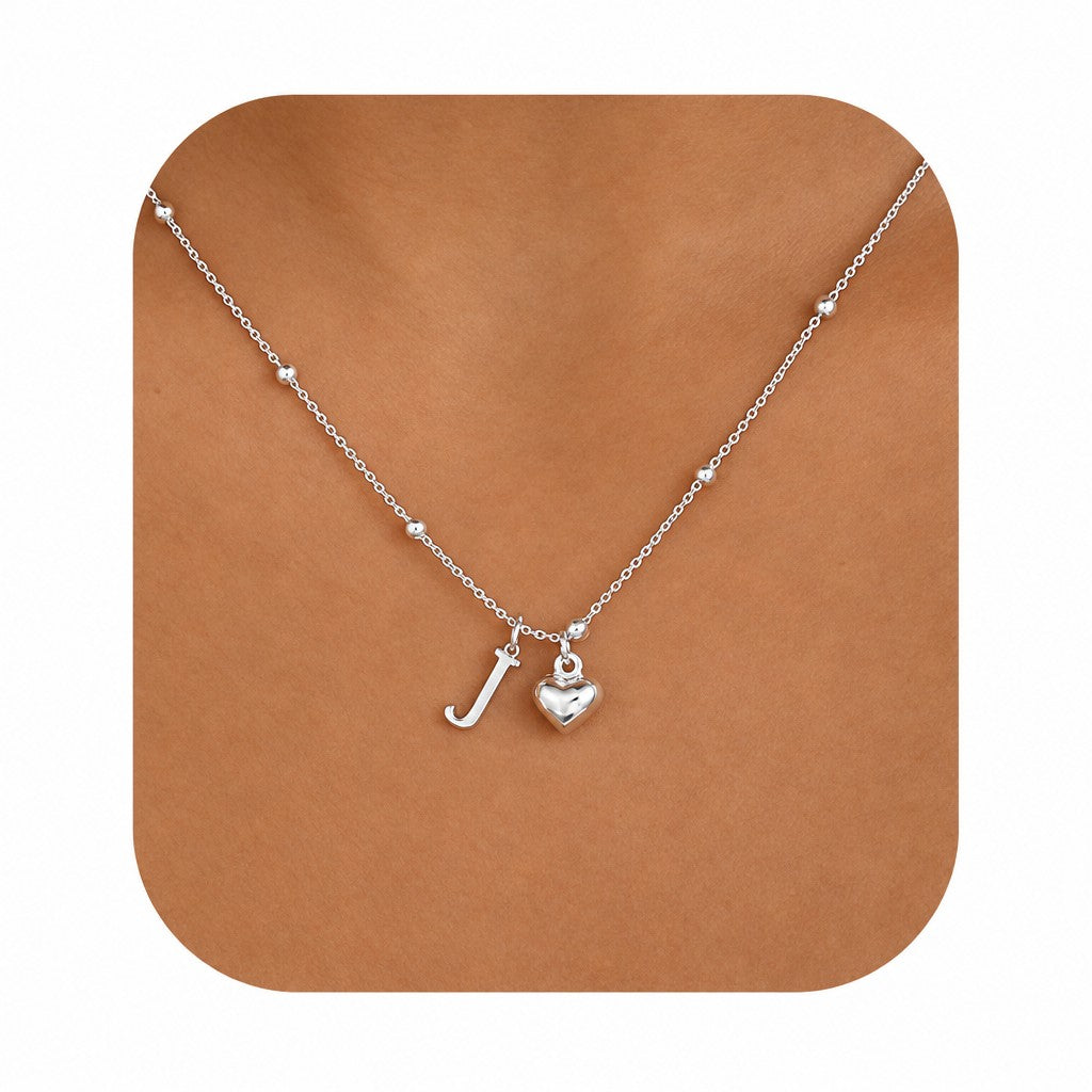 Dainty Initial Heart Pendant Necklace