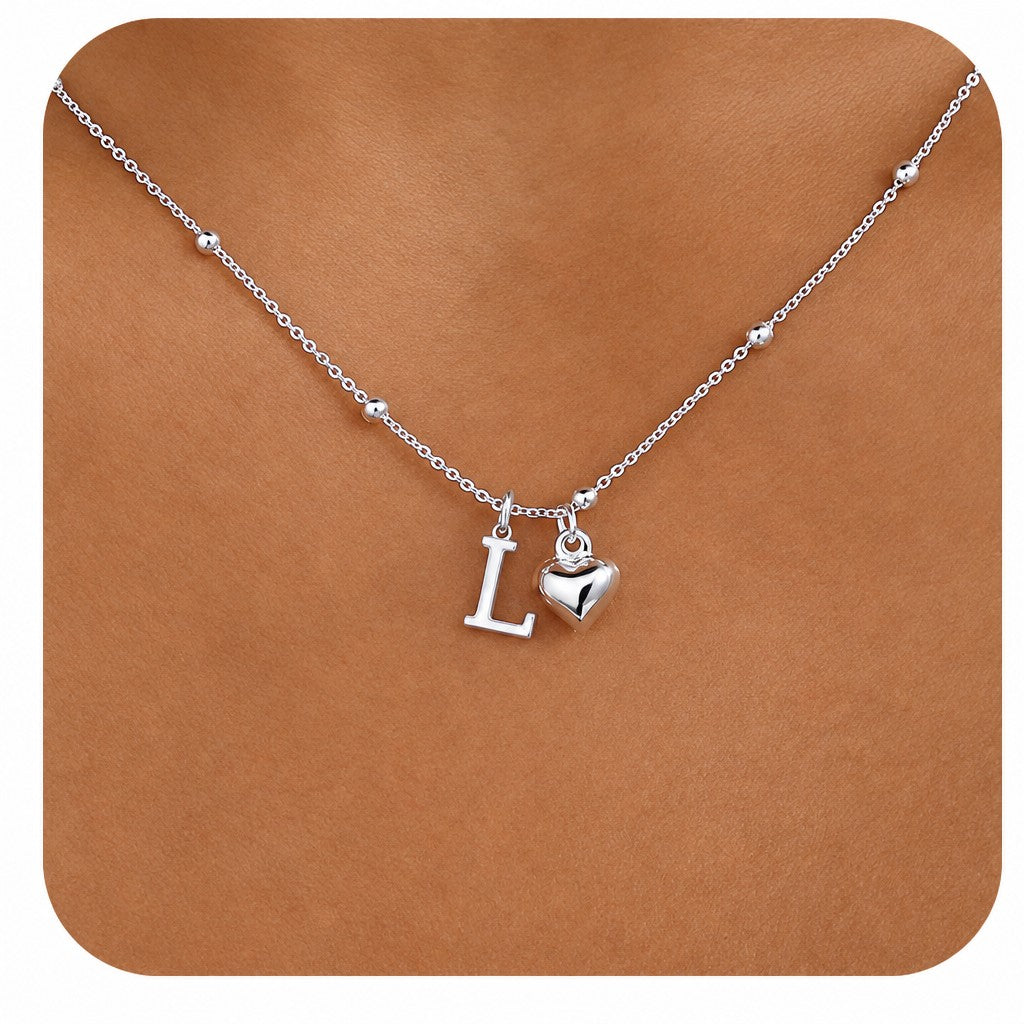 Dainty Initial Heart Pendant Necklace