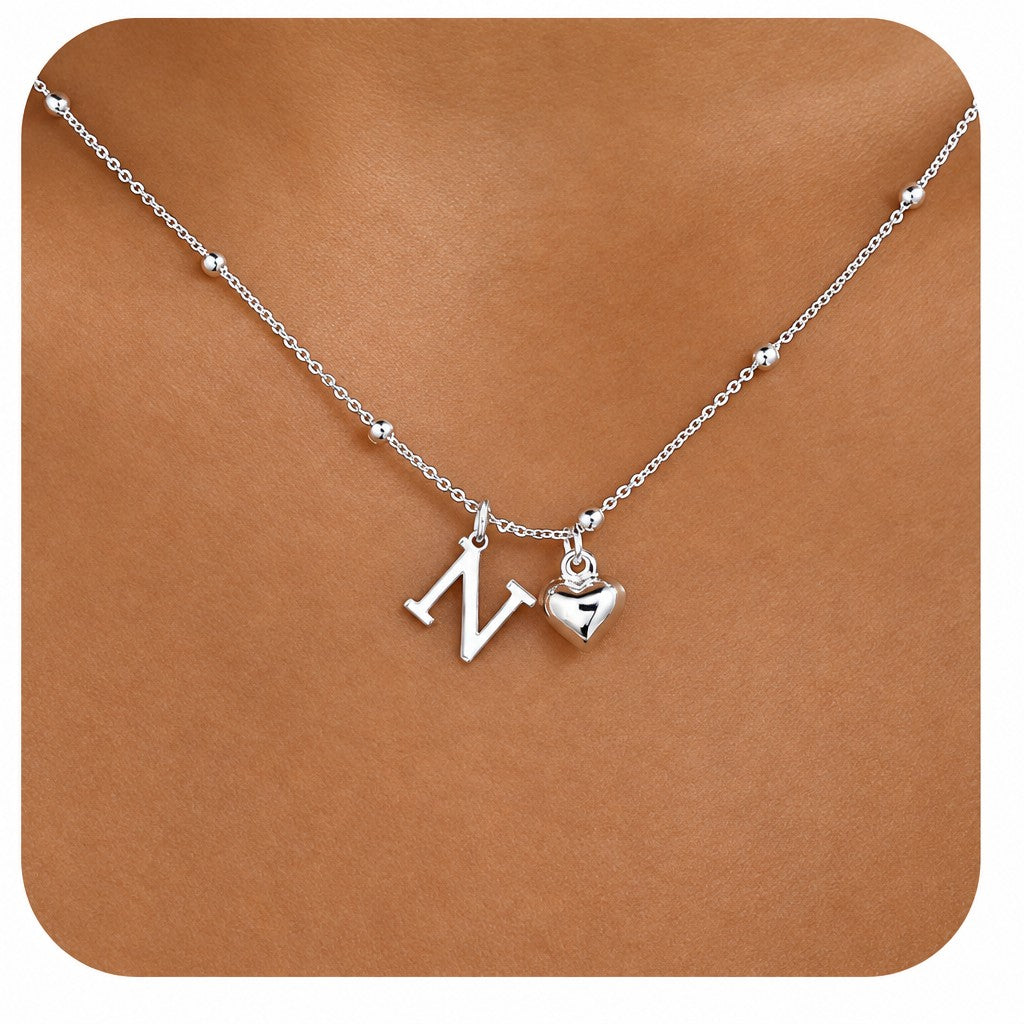 Dainty Initial Heart Pendant Necklace