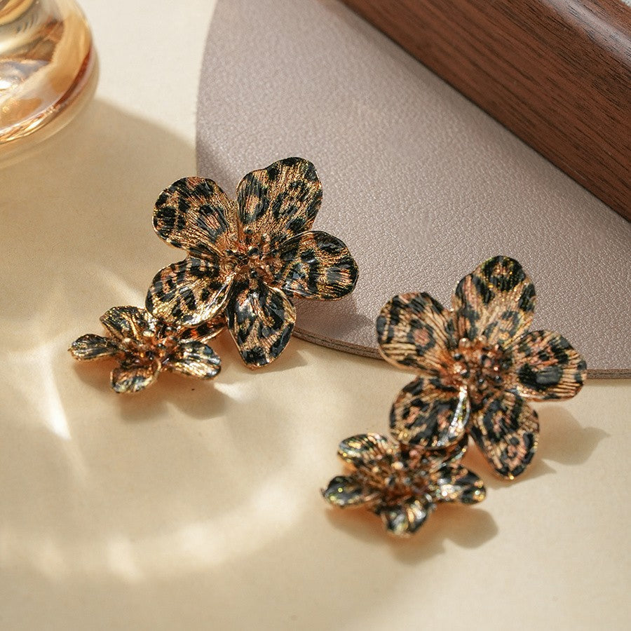Leopard Print Floral Drop Earrings