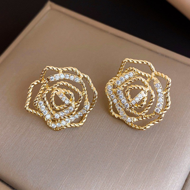Elegant Hollow Rose Flower Stud Earrings