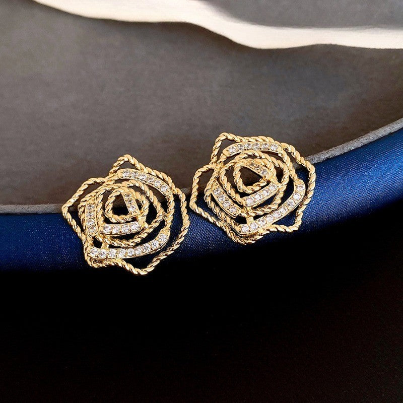 Elegant Hollow Rose Flower Stud Earrings