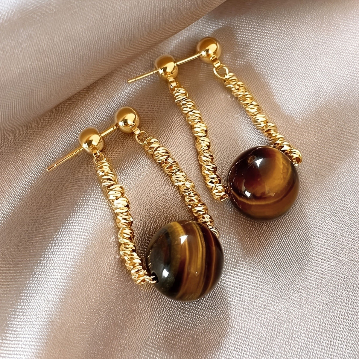 Elegant Tiger Eye Drop Earrings