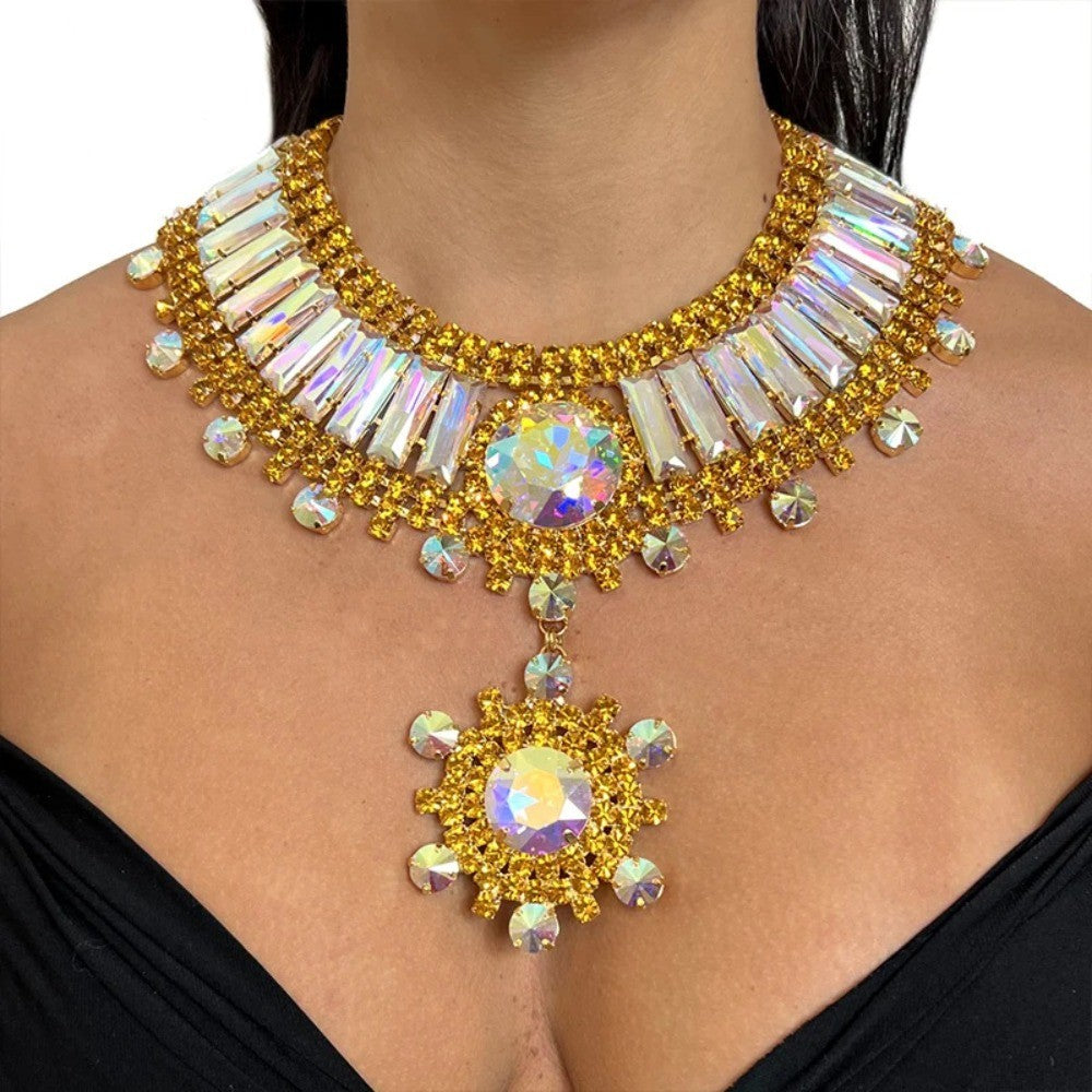 Classy Iridescent Baguette Bib Necklace