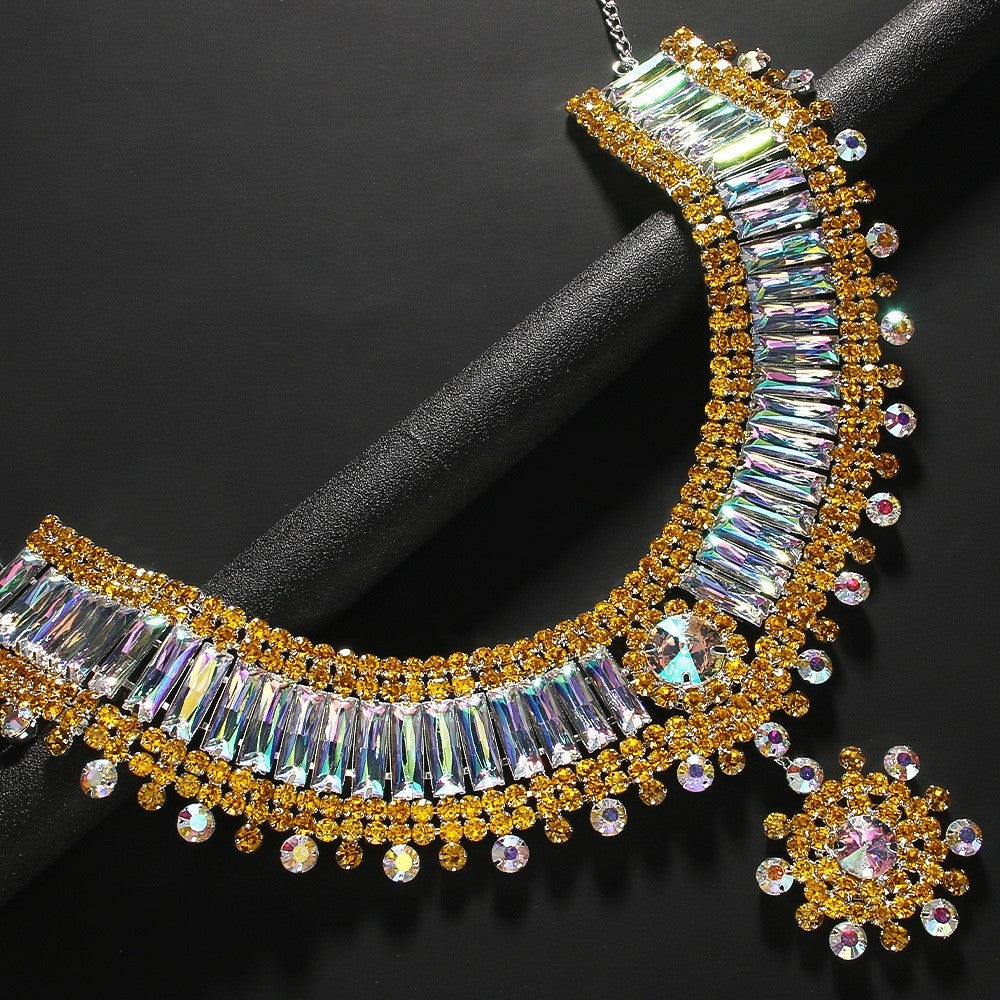 Classy Iridescent Baguette Bib Necklace