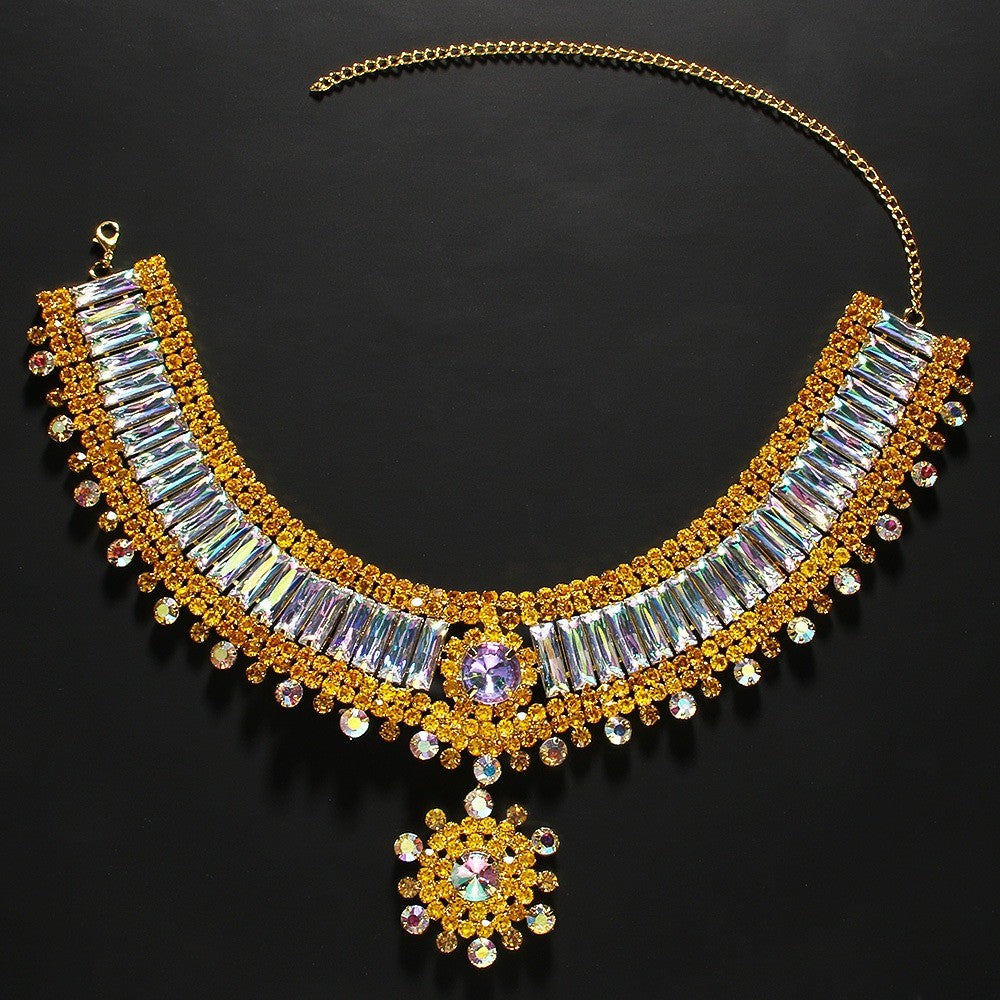 Classy Iridescent Baguette Bib Necklace