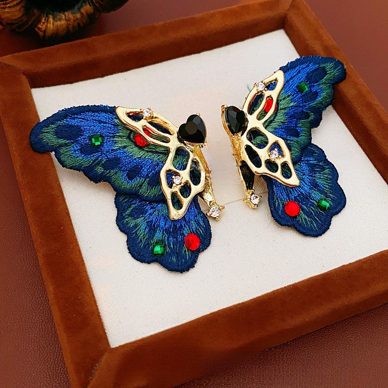 Vintage Embroidered Butterfly Earrings