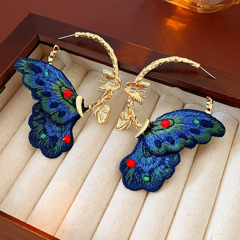 Vintage Embroidered Butterfly Earrings