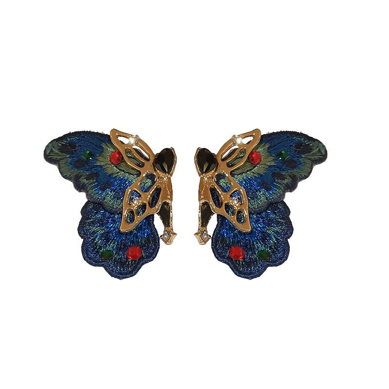 Vintage Embroidered Butterfly Earrings