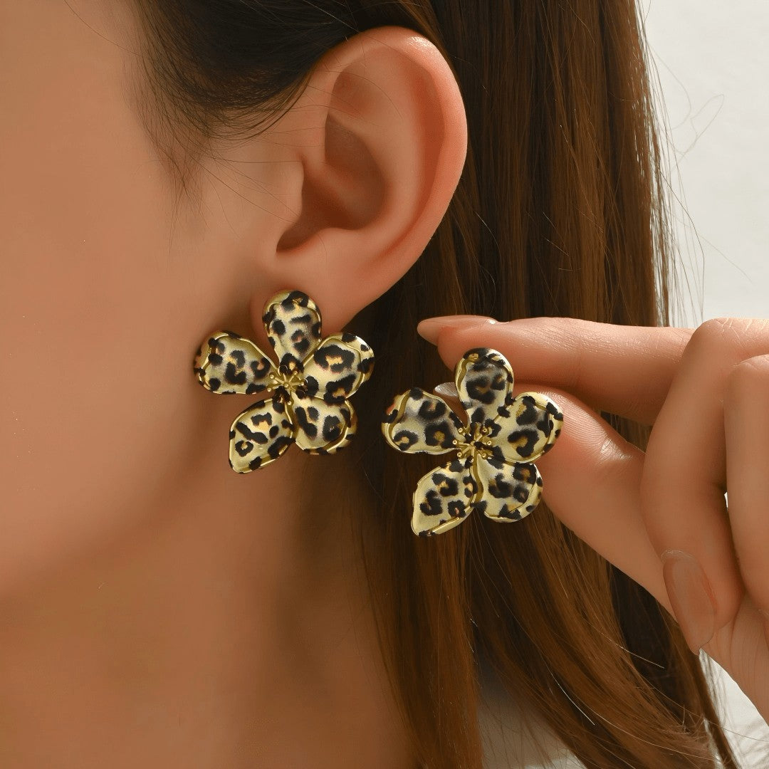 Boho Leopard Print Flower Earrings