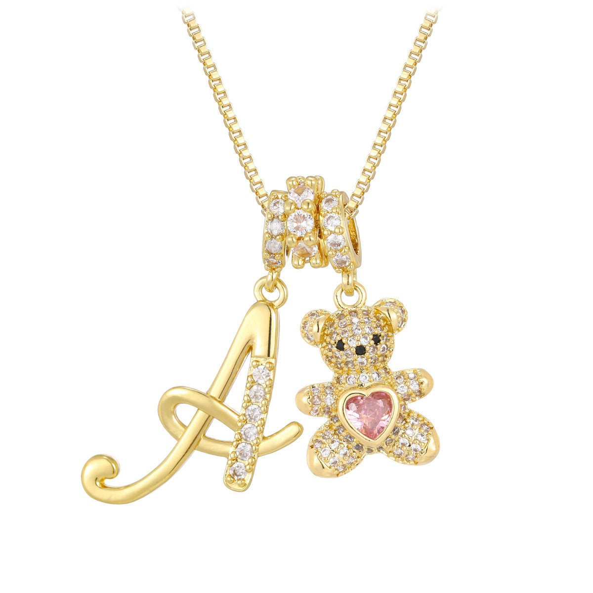 18k Elegant Bear Initial Necklace