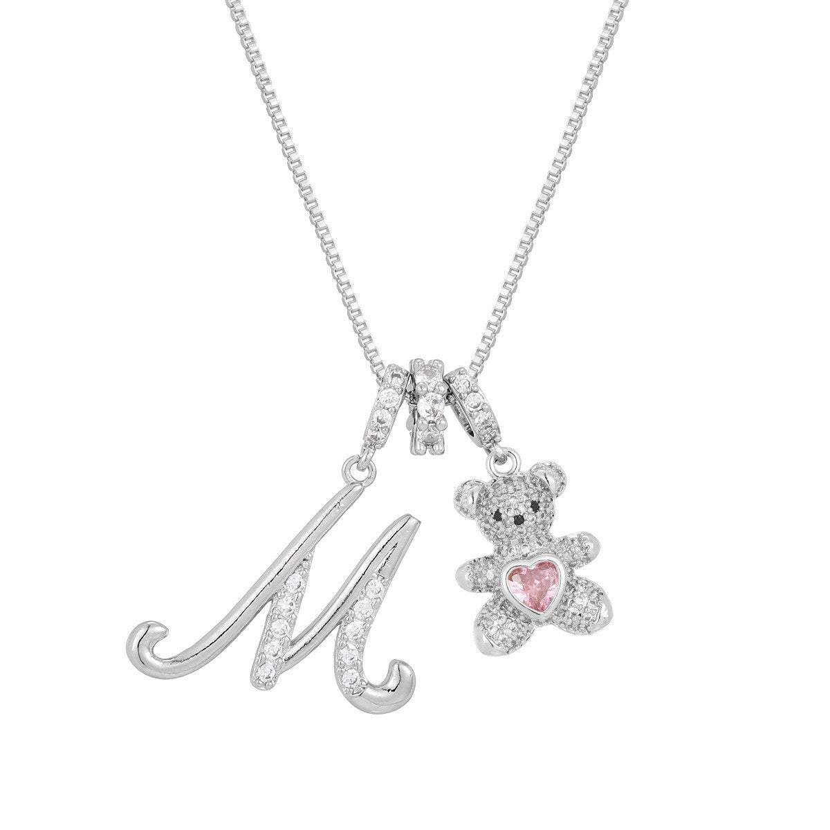 18k Elegant Bear Initial Necklace