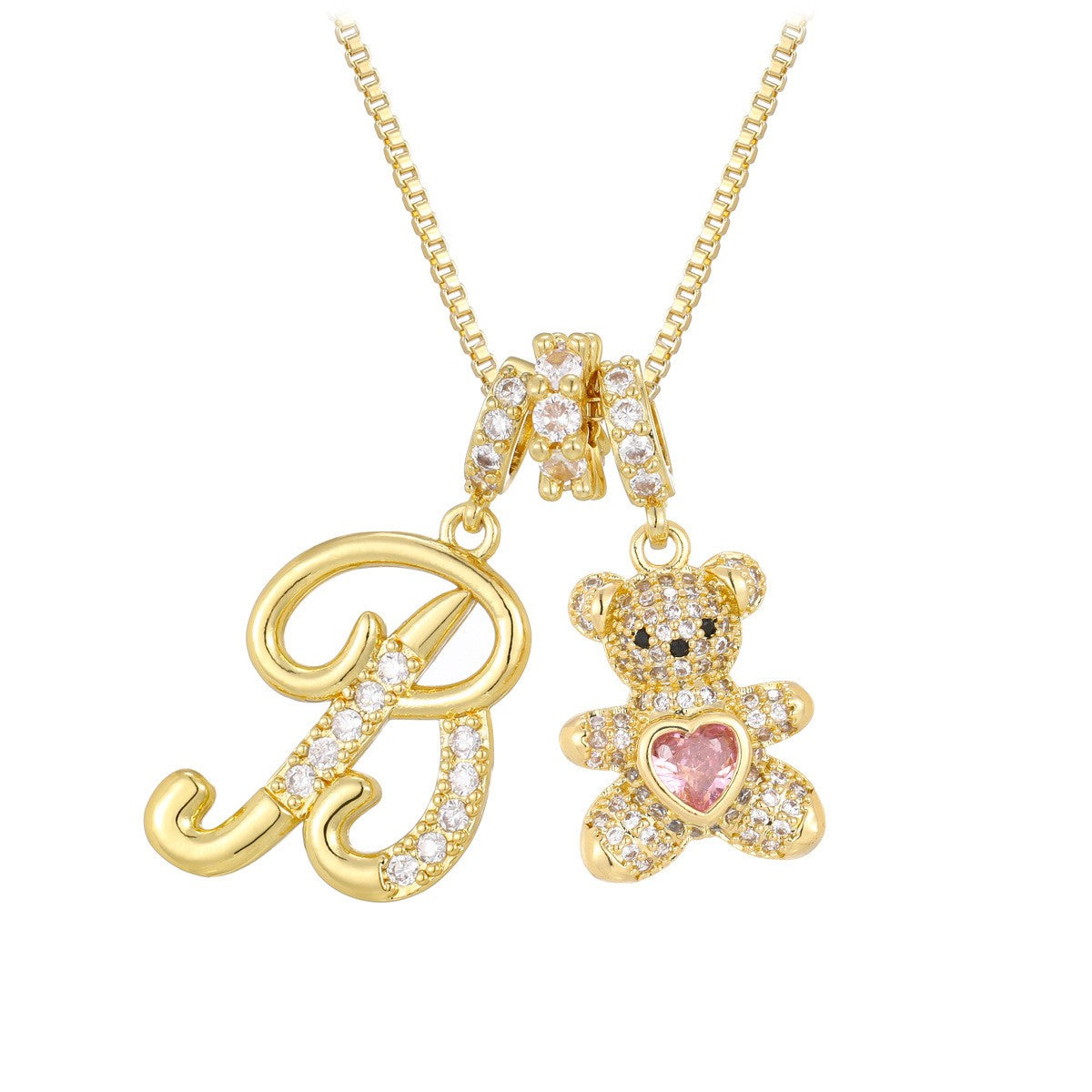 18k Elegant Bear Initial Necklace