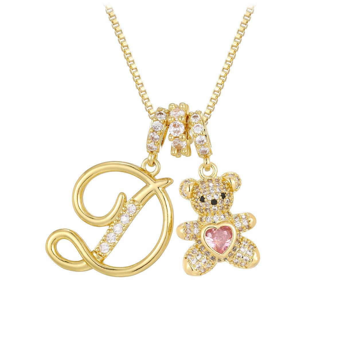 18k Elegant Bear Initial Necklace
