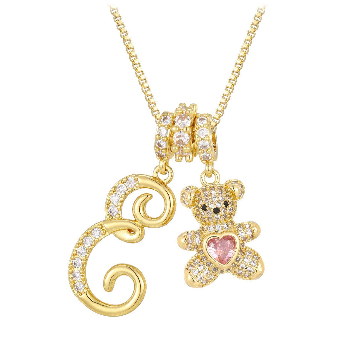 18k Elegant Bear Initial Necklace