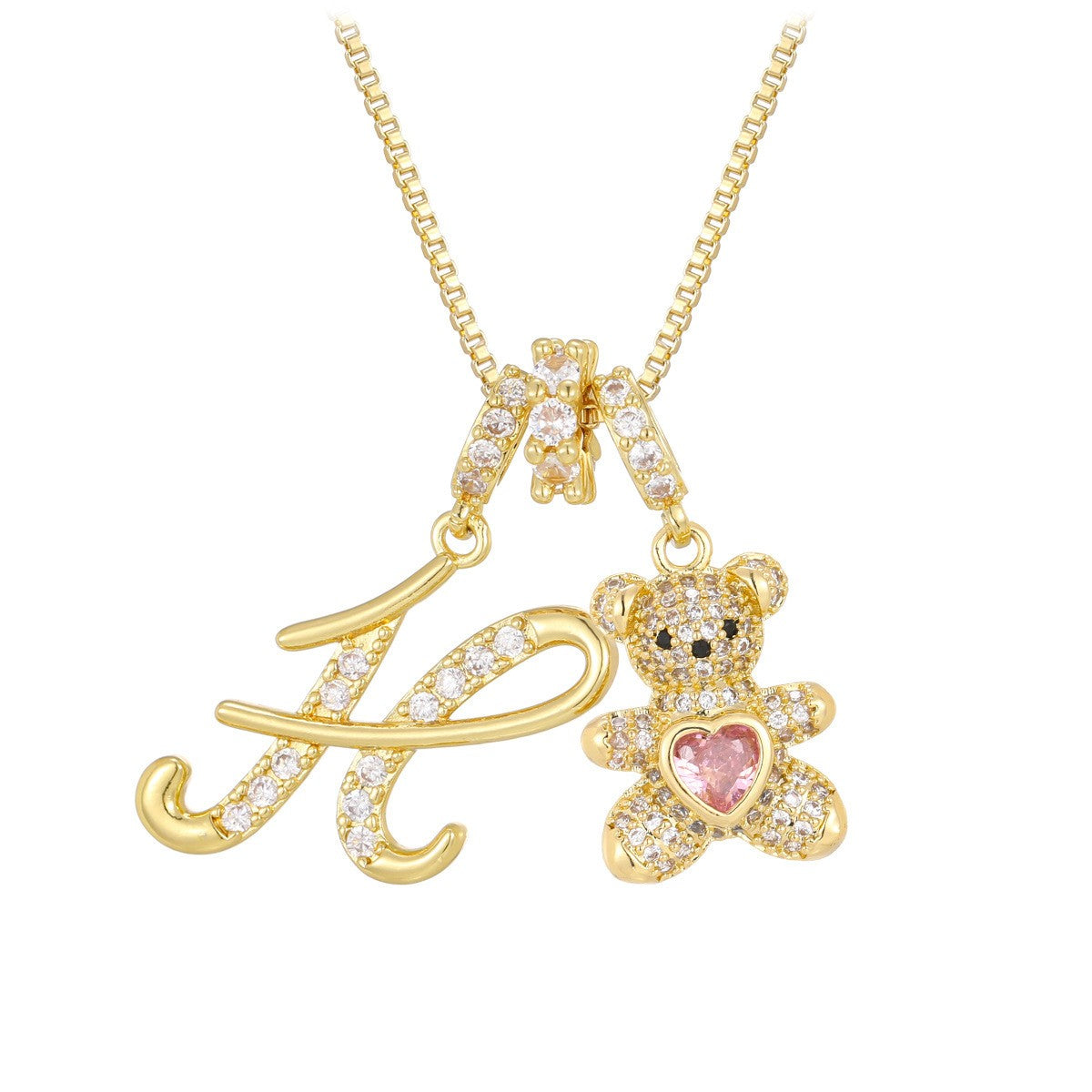 18k Elegant Bear Initial Necklace