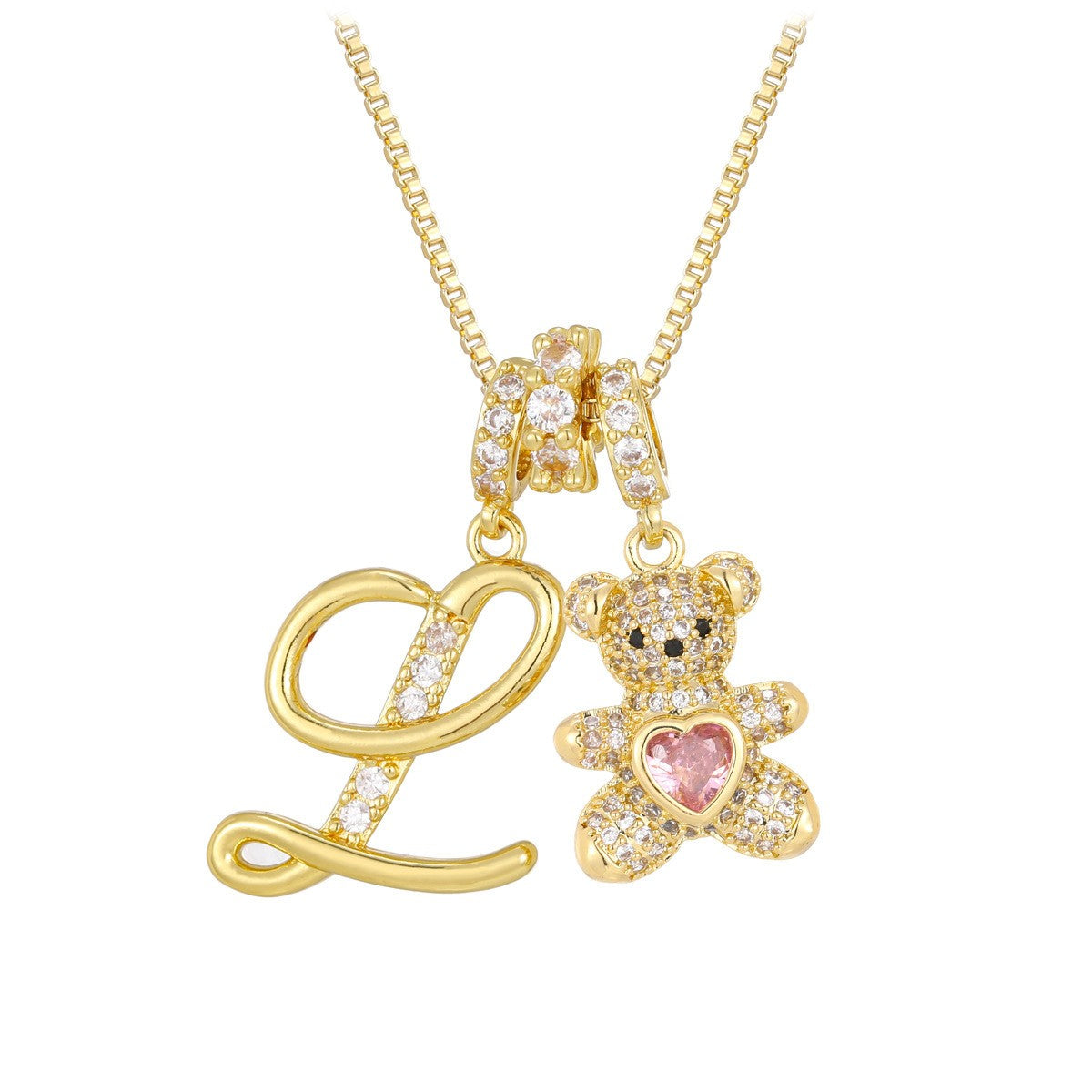 18k Elegant Bear Initial Necklace