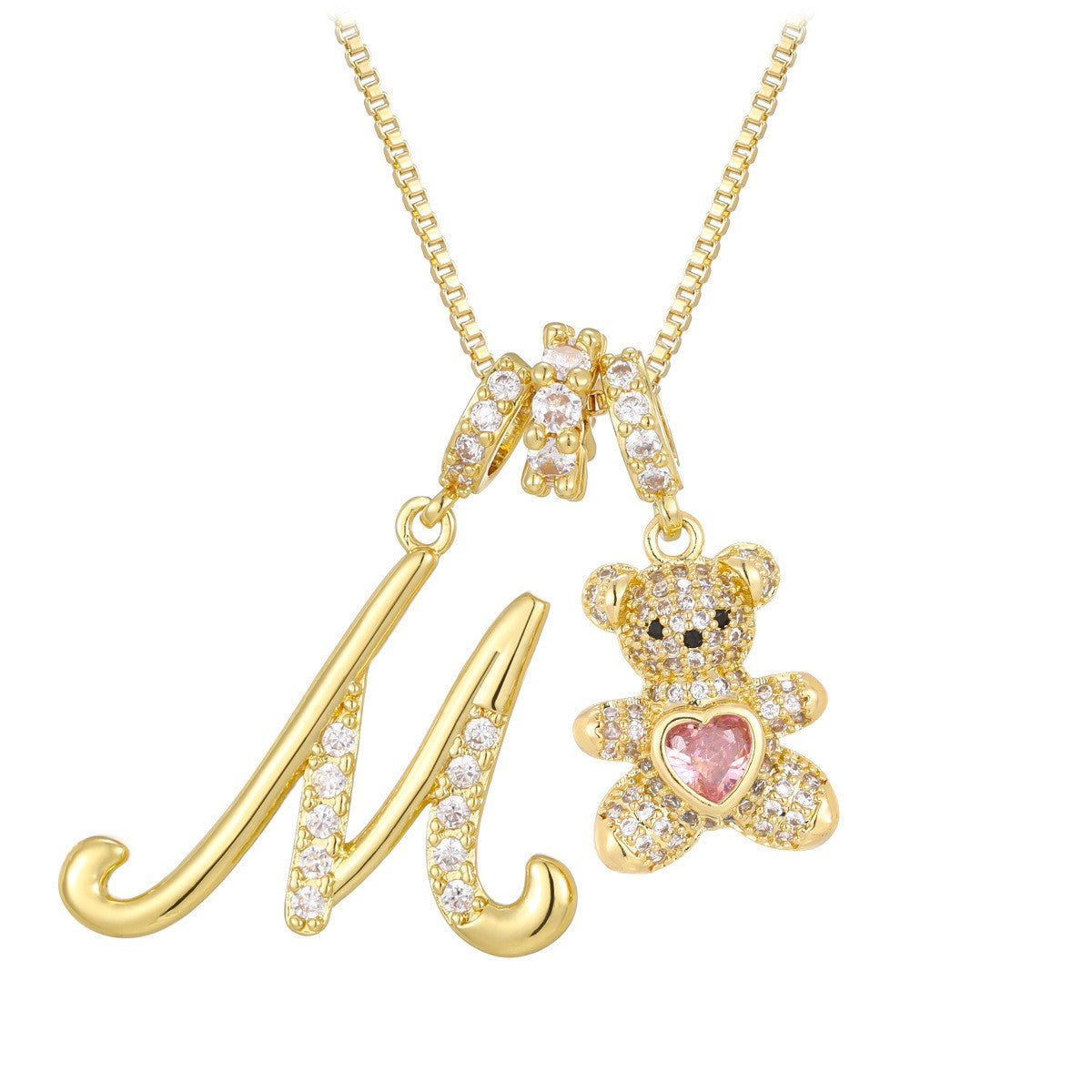 18k Elegant Bear Initial Necklace