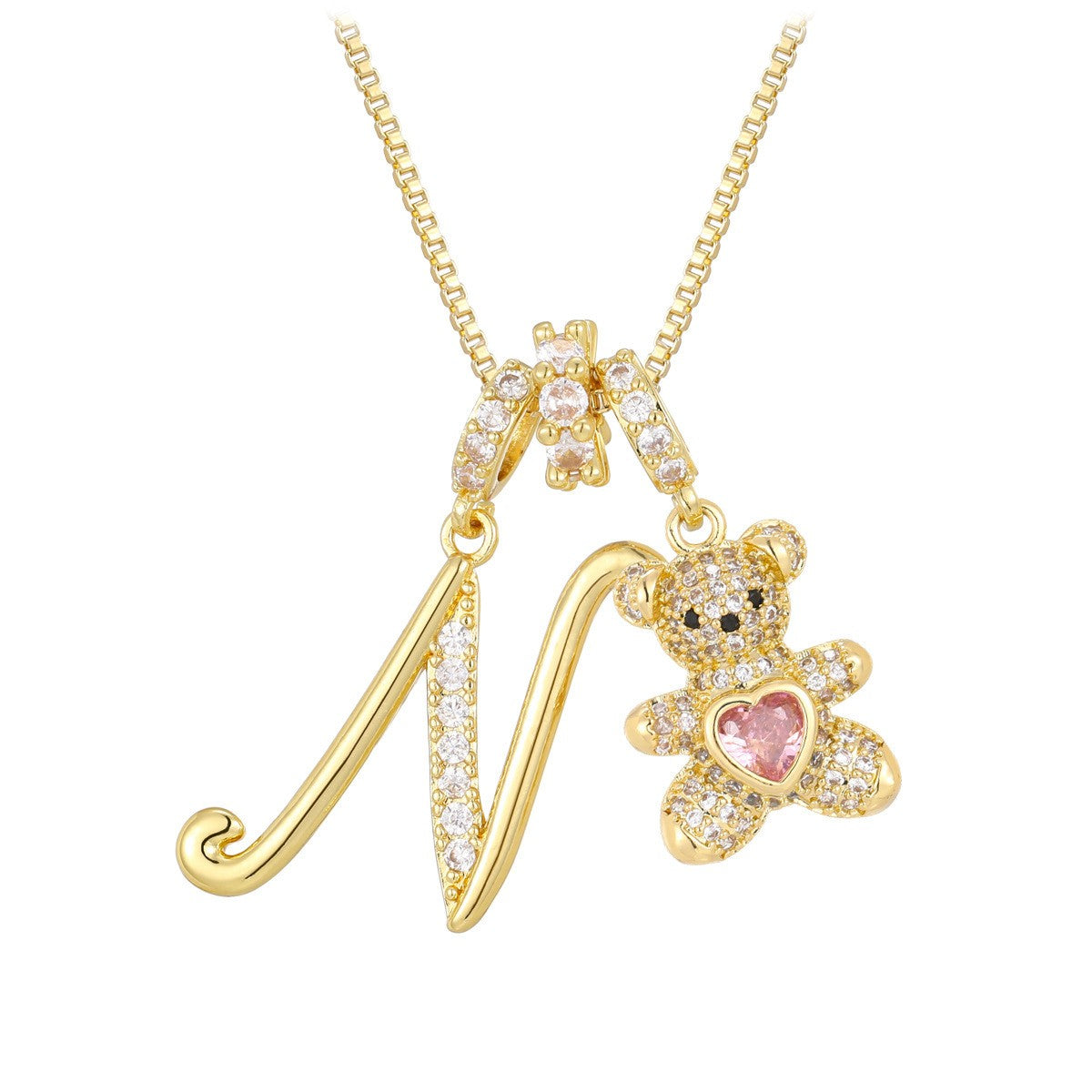 18k Elegant Bear Initial Necklace