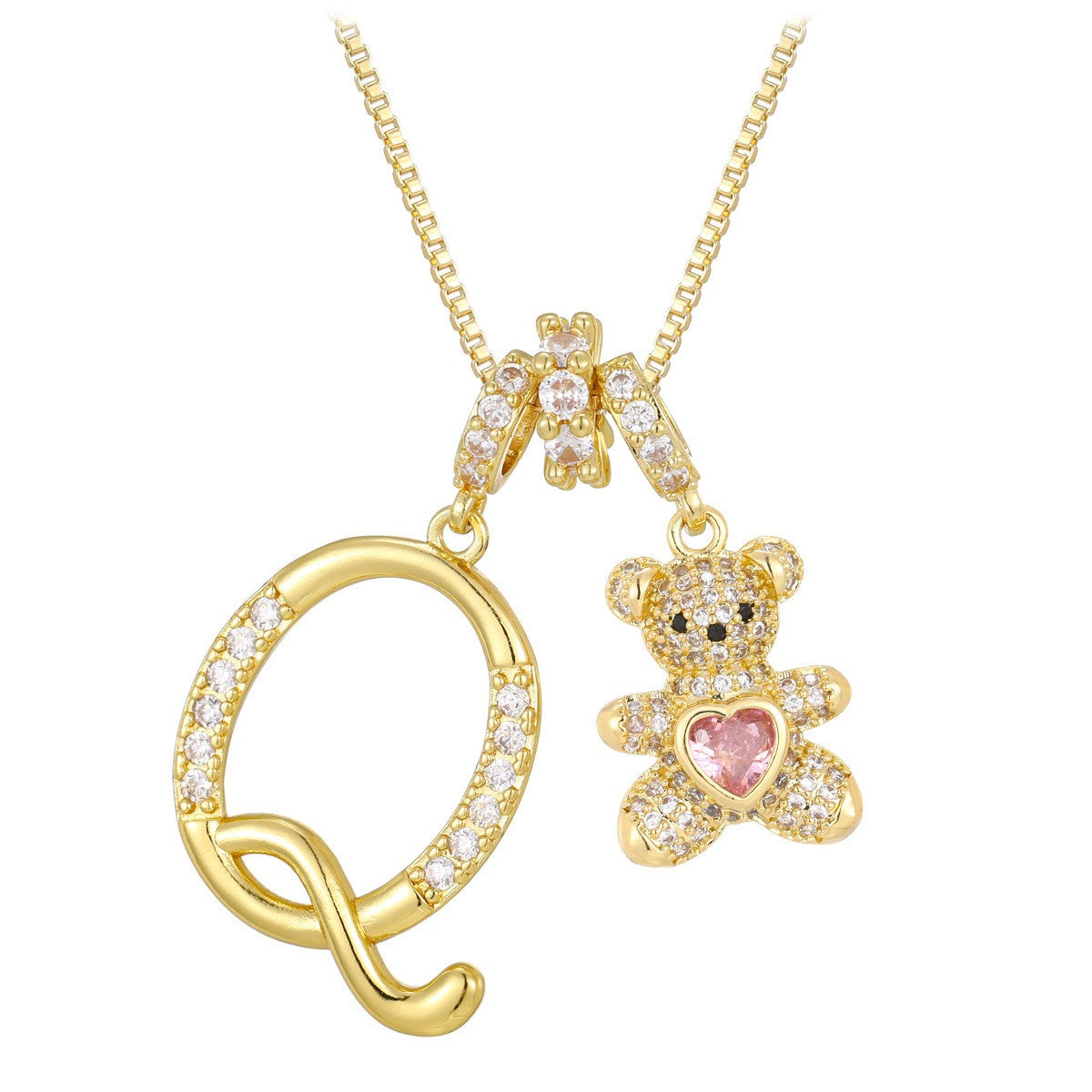 18k Elegant Bear Initial Necklace