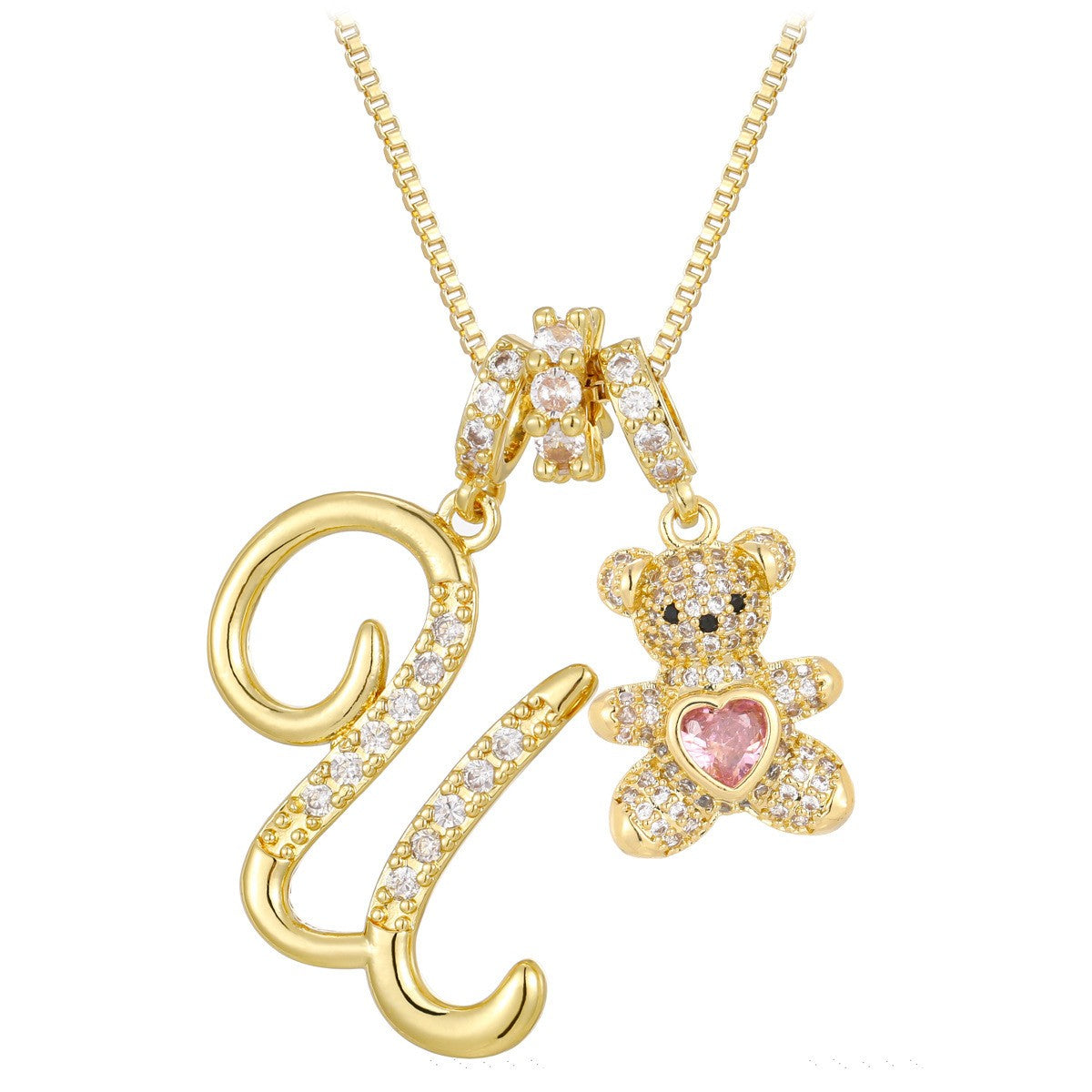 18k Elegant Bear Initial Necklace