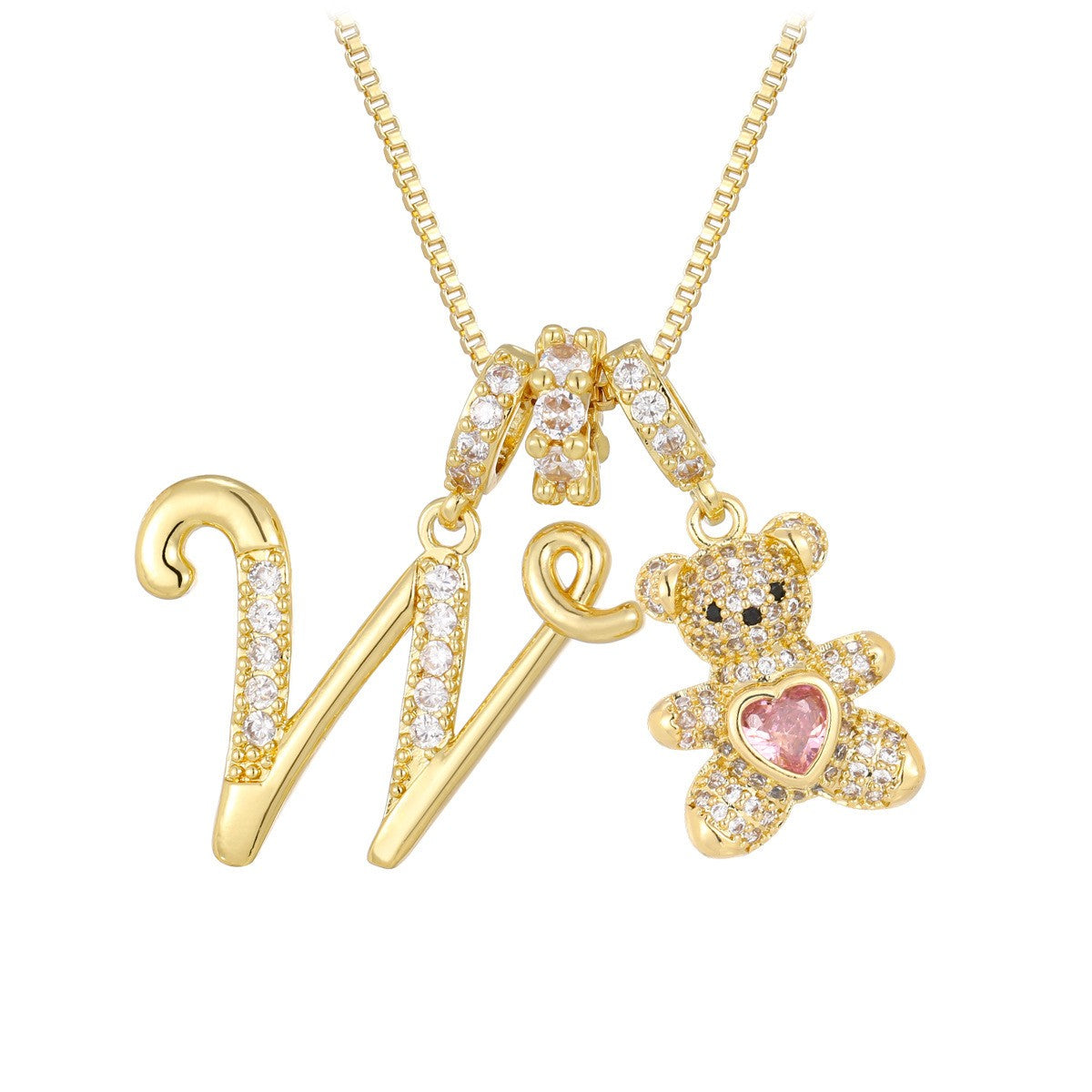 18k Elegant Bear Initial Necklace