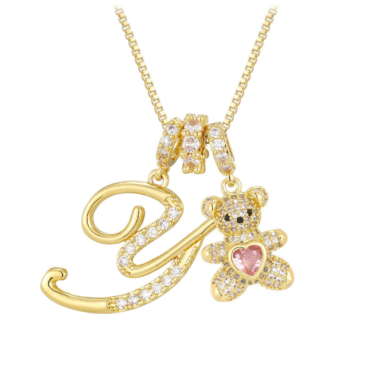 18k Elegant Bear Initial Necklace