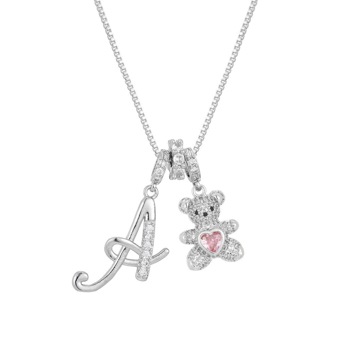 18k Elegant Bear Initial Necklace