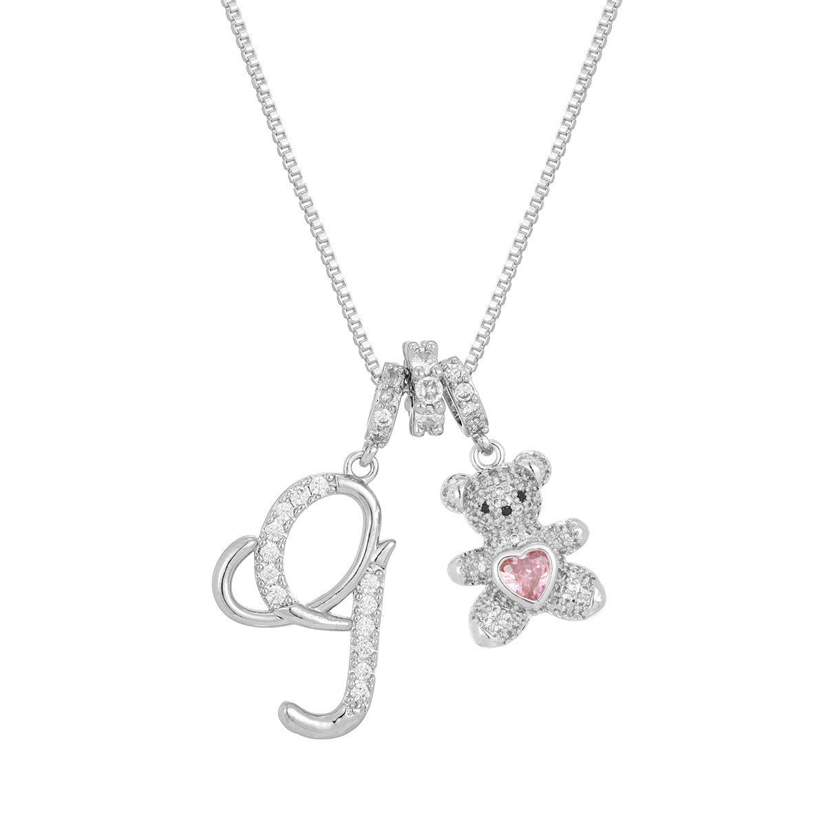 18k Elegant Bear Initial Necklace